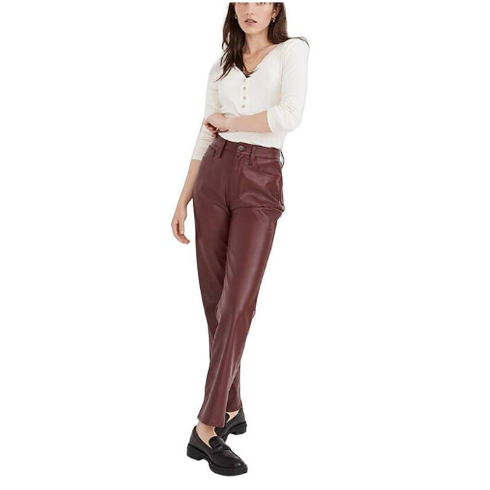 Madewell Perfect Vintage Straight Jean: Dark Cabernet Faux Leather Size 29 Red